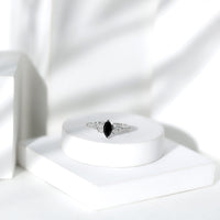 0.8 Carat Lab Grown Black and White Diamond Marquise Engagement Ring with Celtic Knot