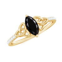 0.8 Carat Lab Grown Black and White Diamond Marquise Engagement Ring with Celtic Knot