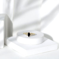 0.8 Carat Lab Grown Black and White Diamond Marquise Engagement Ring with Celtic Knot