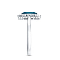 Elongated Marquise Blue Topaz Engagement Ring with Diamond Halo