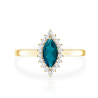 Elongated Marquise Blue Topaz Engagement Ring with Diamond Halo