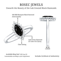 Certified 0.8 Carat Lab Grown Black Diamond Marquise Engagement Ring with Halo