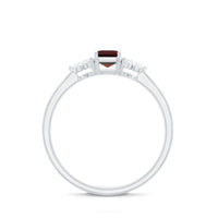 Certified Natural Garnet Emerald Cut Engagement Ring With Diamond Trio