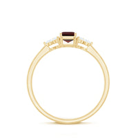 Certified Natural Garnet Emerald Cut Engagement Ring With Diamond Trio
