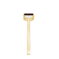 Certified Natural Garnet Emerald Cut Engagement Ring With Diamond Trio