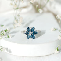 Natural London Blue Topaz Flower Engagement Ring with Diamond