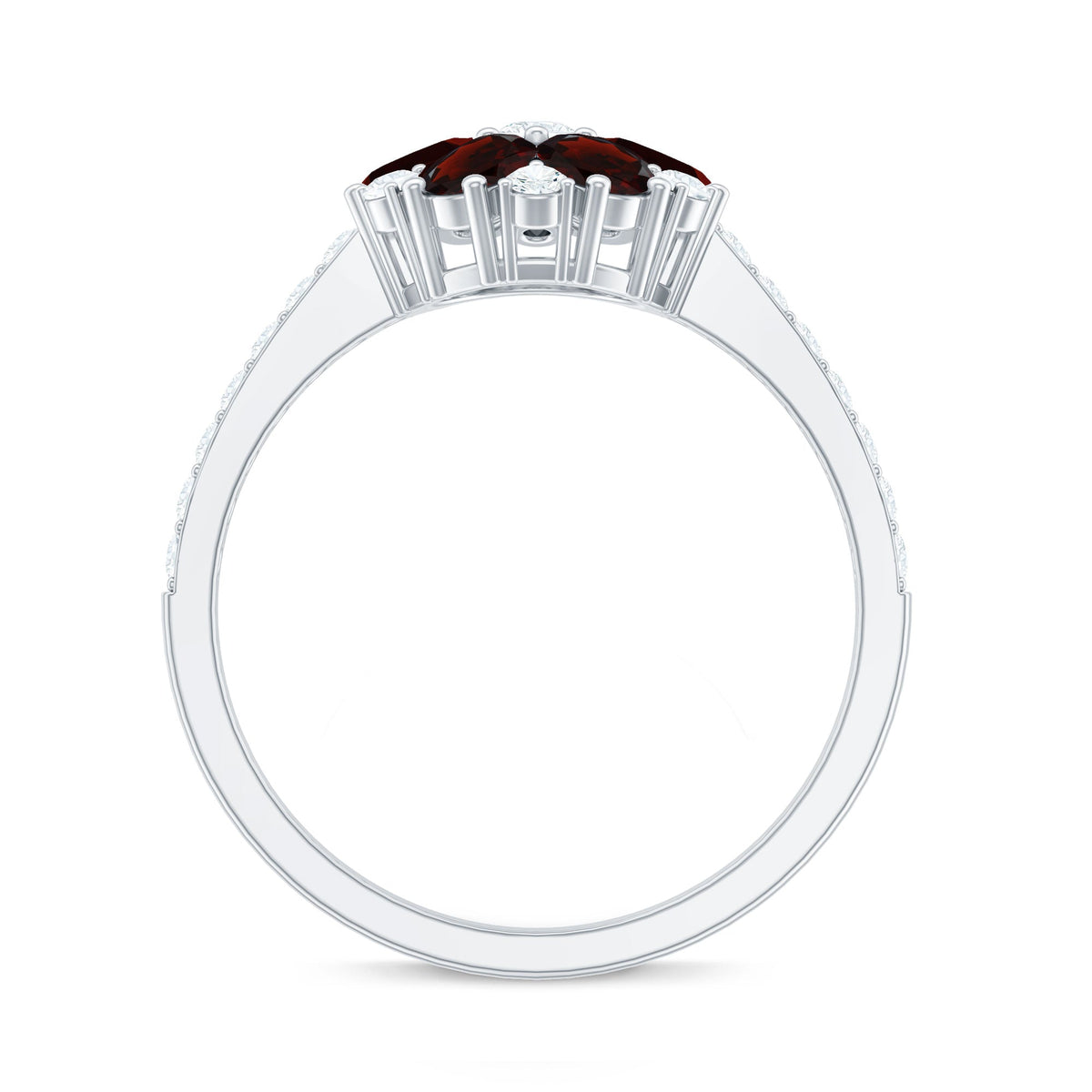 Natural Garnet Flower Engagement Ring with Diamond