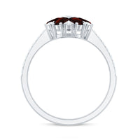 Natural Garnet Flower Engagement Ring with Diamond