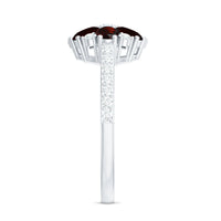 Natural Garnet Flower Engagement Ring with Diamond