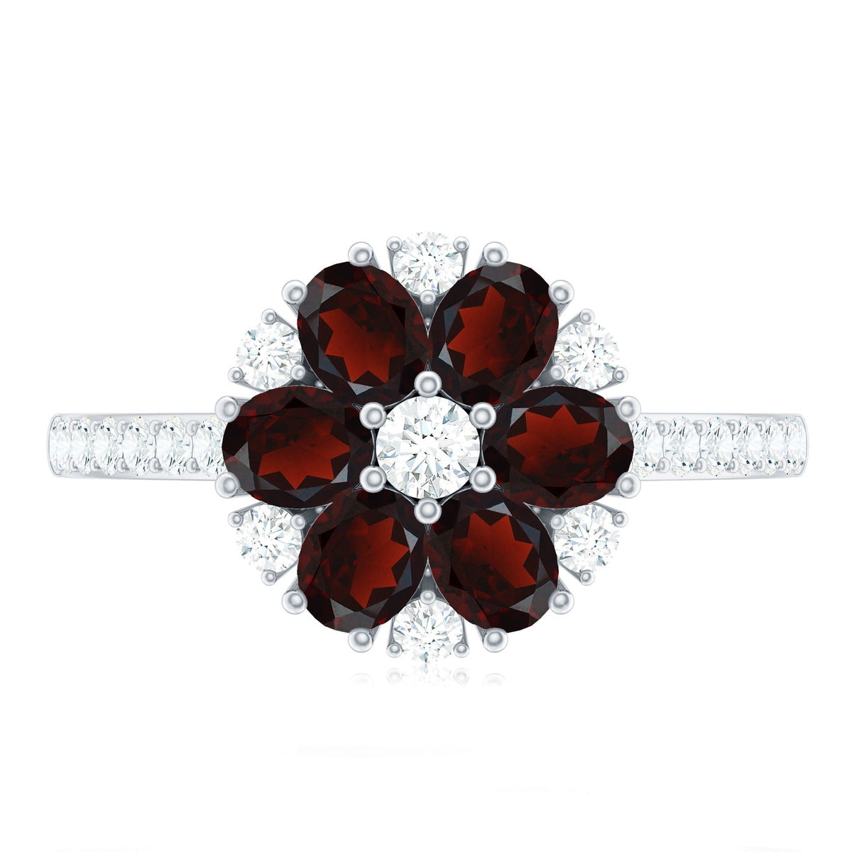 Natural Garnet Flower Engagement Ring with Diamond