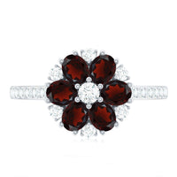 Natural Garnet Flower Engagement Ring with Diamond