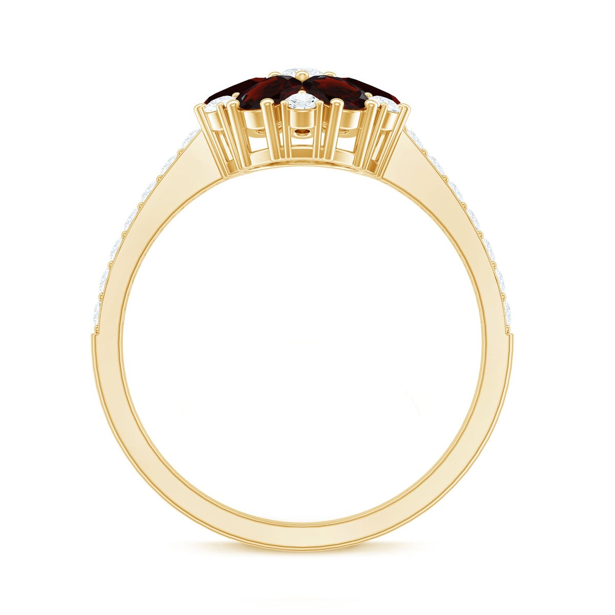 Natural Garnet Flower Engagement Ring with Diamond