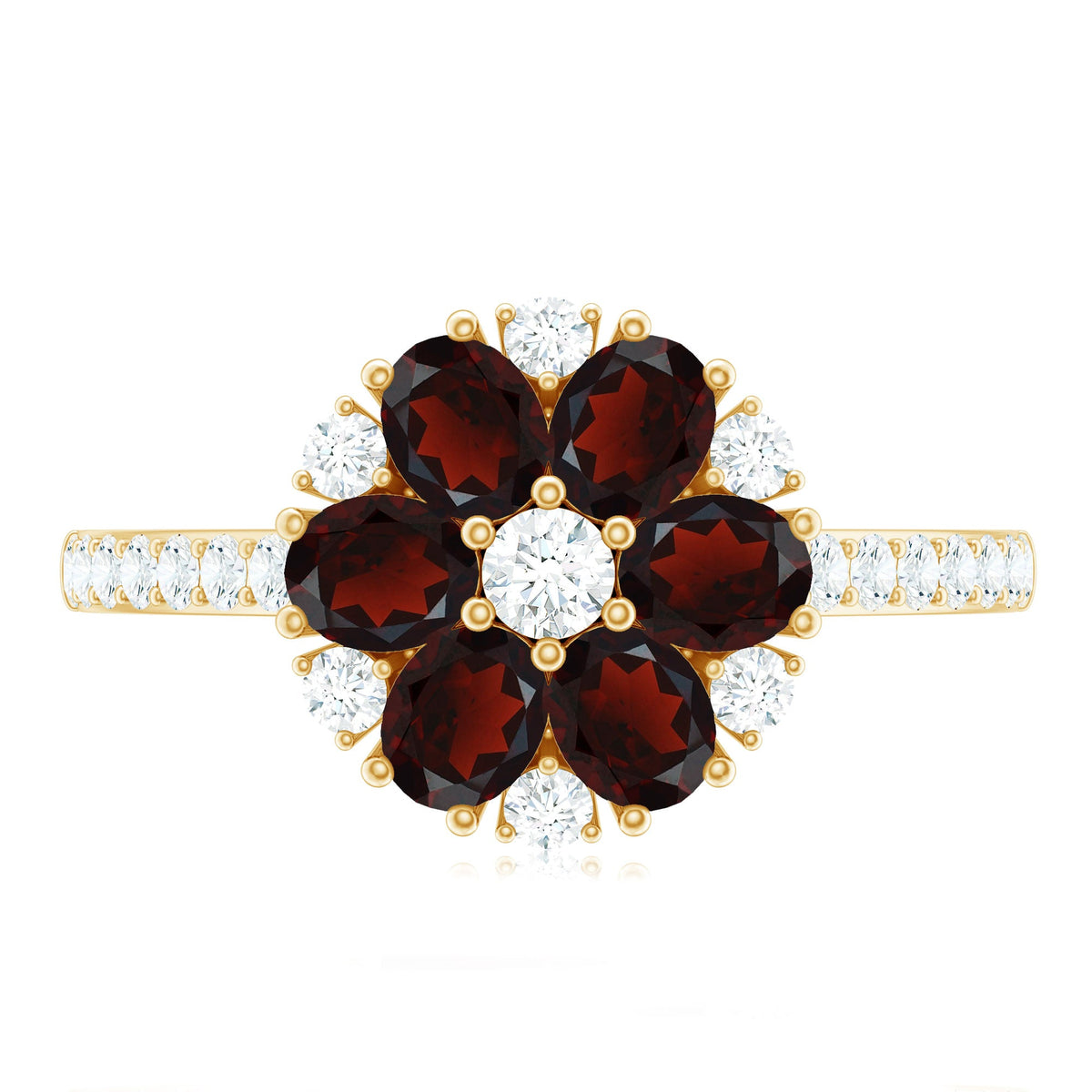 Natural Garnet Flower Engagement Ring with Diamond