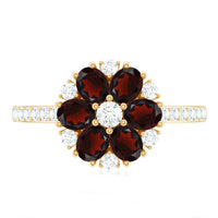 Natural Garnet Flower Engagement Ring with Diamond