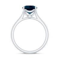 Solitaire cushion cut London Blue Topaz cathedral engagement ring by Rosec Jewels, featuring a central blue topaz gemstone and elegant setting.