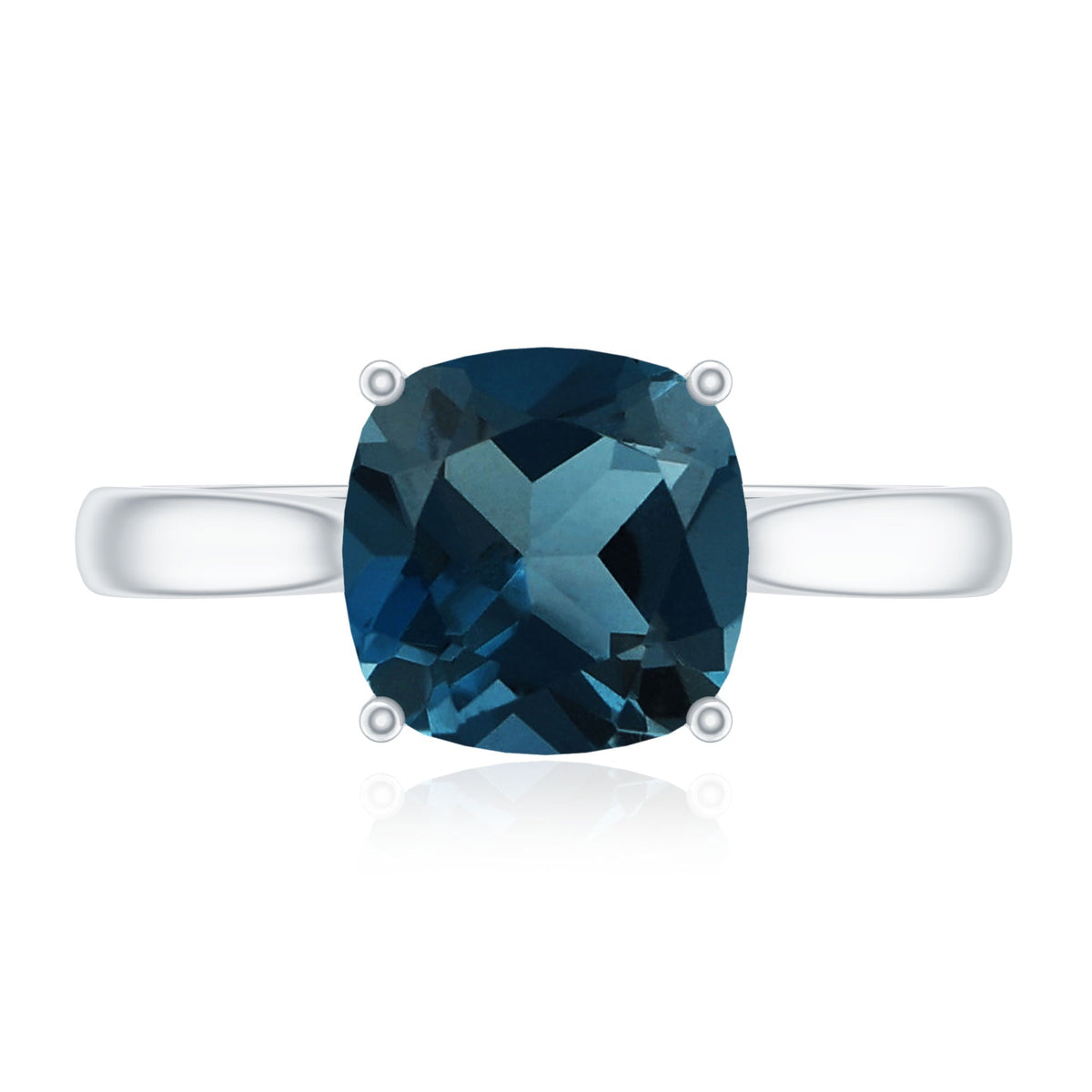 Solitaire cushion cut London Blue Topaz engagement ring with cathedral setting by Rosec Jewels.