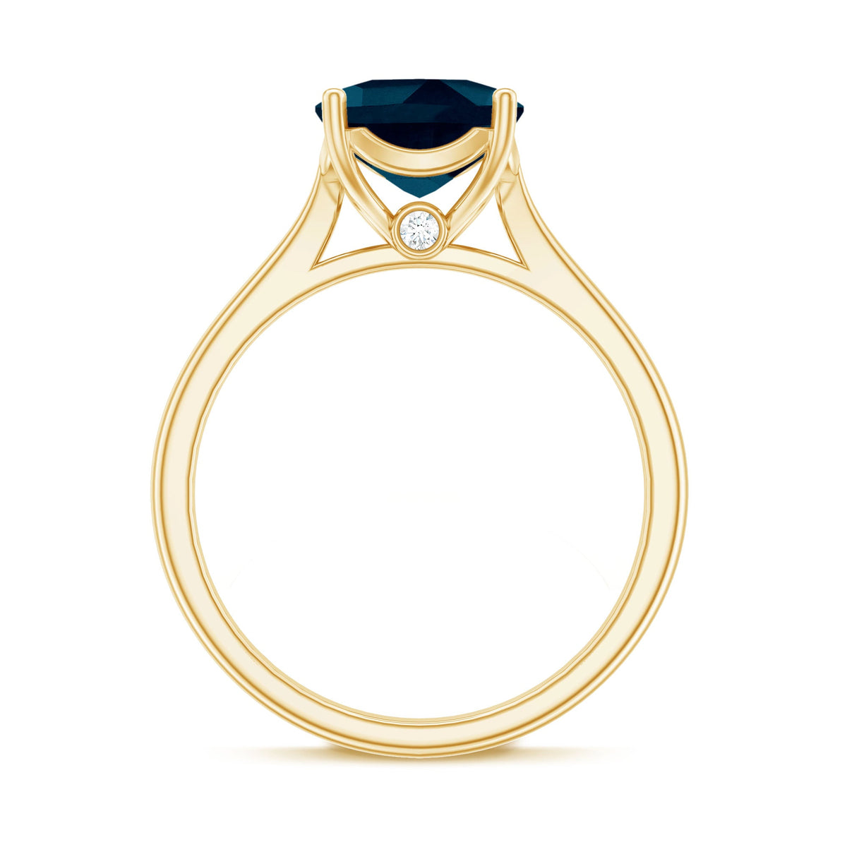Solitaire cushion cut London Blue Topaz engagement ring with cathedral setting from Rosec Jewels, showcasing the blue gemstone and elegant band.