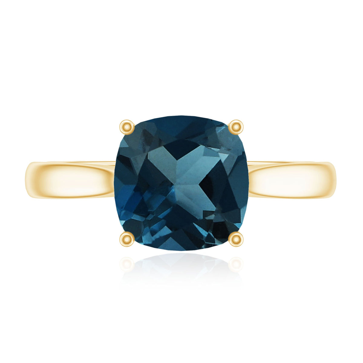 Solitaire cushion cut London Blue Topaz engagement ring by Rosec Jewels with cathedral setting and sterling silver band.