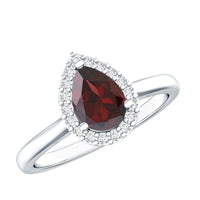 Classic Garnet Teardrop Engagement Ring with Diamond Halo