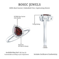 Classic Garnet Teardrop Engagement Ring with Diamond Halo