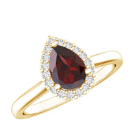 Classic Garnet Teardrop Engagement Ring with Diamond Halo
