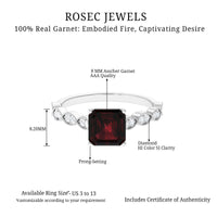 Natural 3.3 Carat Garnet Asscher Cut Engagement Ring with Diamond