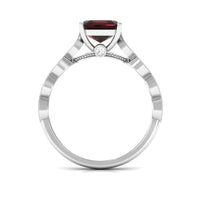 Natural 3.3 Carat Garnet Asscher Cut Engagement Ring with Diamond