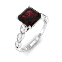 Natural 3.3 Carat Garnet Asscher Cut Engagement Ring with Diamond