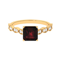 Natural 3.3 Carat Garnet Asscher Cut Engagement Ring with Diamond