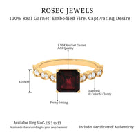 Natural 3.3 Carat Garnet Asscher Cut Engagement Ring with Diamond