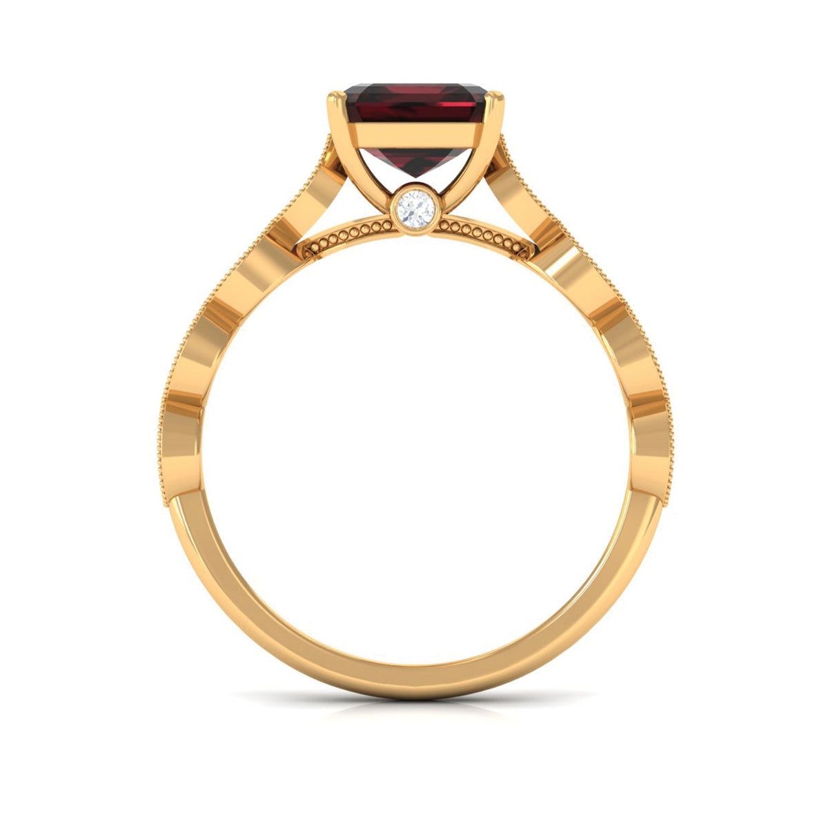 Natural 3.3 Carat Garnet Asscher Cut Engagement Ring with Diamond