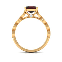 Natural 3.3 Carat Garnet Asscher Cut Engagement Ring with Diamond
