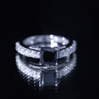 Certified 1 Carat Lab Grown Black Diamond Princess Cut Engagement Ring with Moissanite