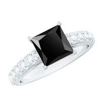 Certified 1 Carat Lab Grown Black Diamond Princess Cut Engagement Ring with Moissanite