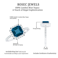 3 Carat Asscher Cut London Blue Topaz Vintage Engagement Ring with Diamond Halo
