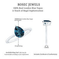 Pear-shaped 1 carat London Blue Topaz engagement ring by Rosec Jewels featuring a single stone setting.