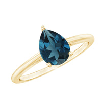 Pear-shaped 1 carat London Blue Topaz engagement ring by Rosec Jewels, featuring a sparkling blue gemstone set in a silver band.