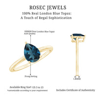 Pear-shaped 1 Carat London Blue Topaz engagement ring by Rosec Jewels, featuring a stunning blue gemstone set in a silver band.