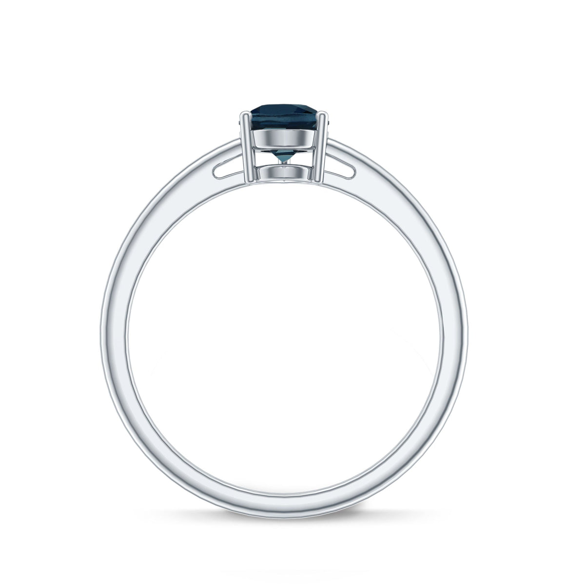 Pear-shaped London Blue Topaz solitaire ring by Rosec Jewels, showcasing the elegant gemstone setting in a close-up view.