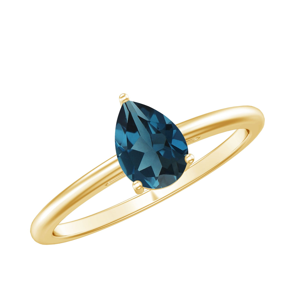 Pear-shaped London Blue Topaz solitaire ring featuring a 5x7mm gemstone set in a silver band, designed by Rosec Jewels.