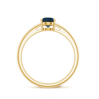 Pear-shaped London Blue Topaz solitaire ring with a silver band, featuring a 5x7mm blue gemstone, designed by Rosec Jewels.