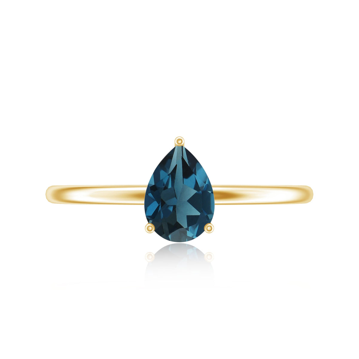 Pear-shaped London Blue Topaz solitaire ring in 5x7mm size, featuring a sterling silver band from Rosec Jewels.