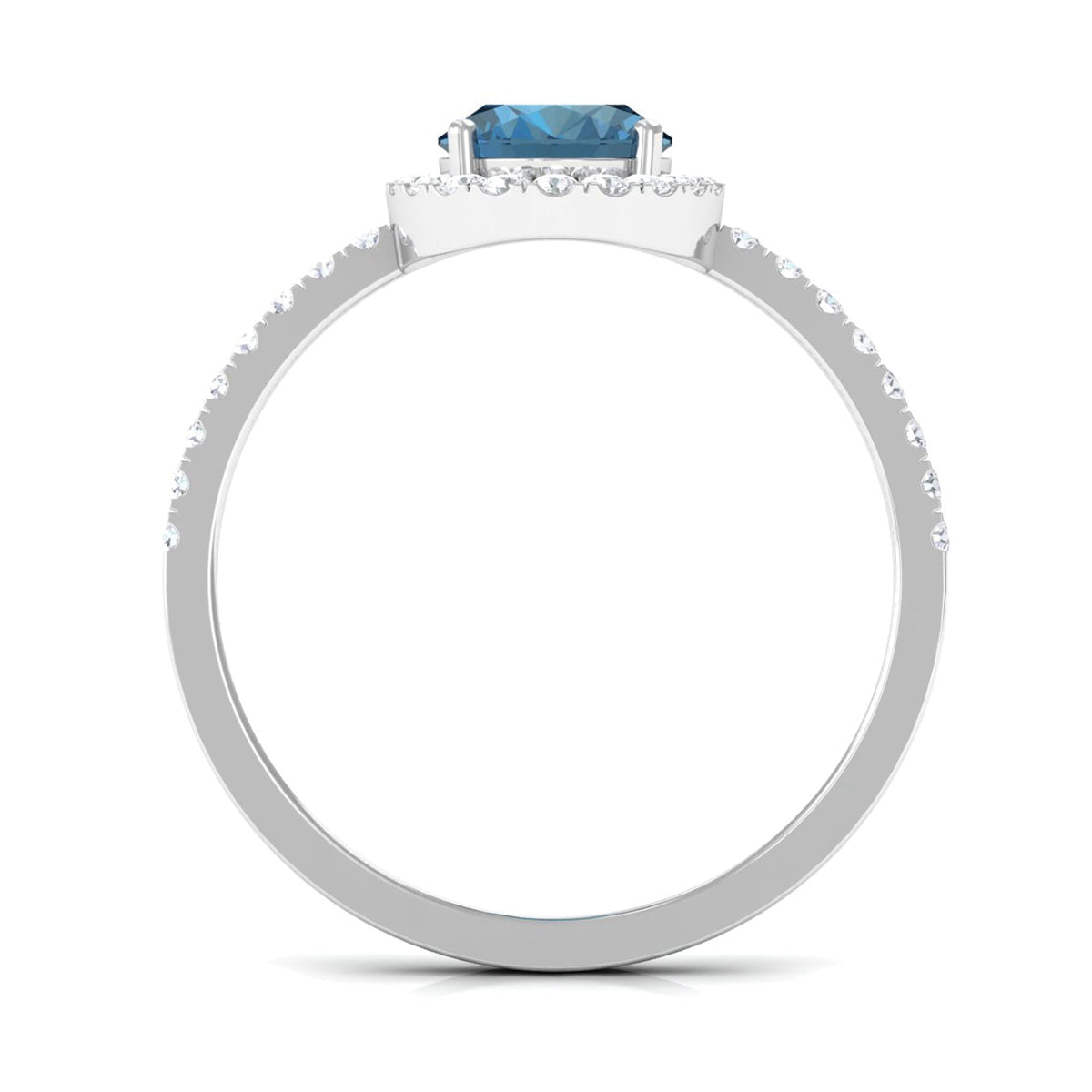Oval cut London Blue Topaz engagement ring with diamond halo, featuring a 1-carat gemstone and rose gold band from Rosec Jewels.