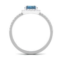 Oval cut London Blue Topaz engagement ring with diamond halo, featuring a 1-carat gemstone and rose gold band from Rosec Jewels.