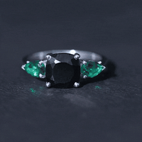 2.8 Carat Certified Lab Grown Black Diamond 3 Stone Engagement Ring with Emerald