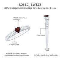 Natural Garnet Heart Shaped Promise Ring with Diamond