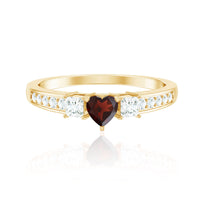 Natural Garnet Heart Shaped Promise Ring with Diamond