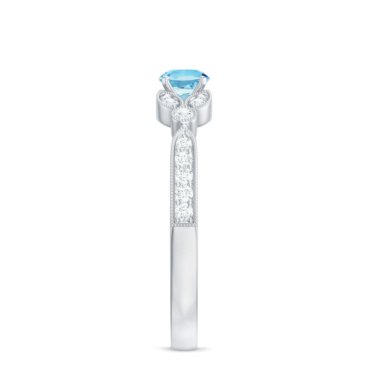 Natural aquamarine diamond engagement ring by Rosec Jewels featuring a sparkling aquamarine gemstone and delicate diamond accents.