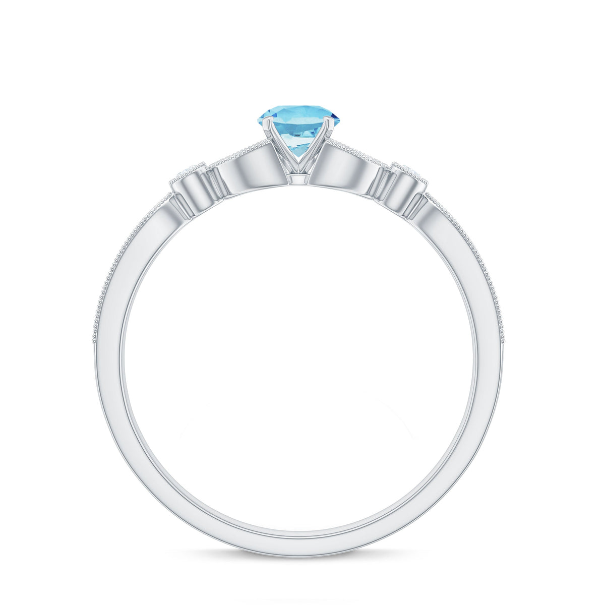 Natural aquamarine diamond engagement ring from Rosec Jewels with a certificate, featuring a detailed view of the ring's design.