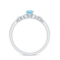 Natural aquamarine diamond engagement ring from Rosec Jewels with a certificate, featuring a detailed view of the ring's design.